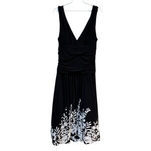 Joseph Ribkoff Midi Black And White Floral Cocktail Dress Size 10 Full Skirt‎